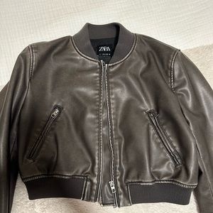 Zara leather bomber jacket
